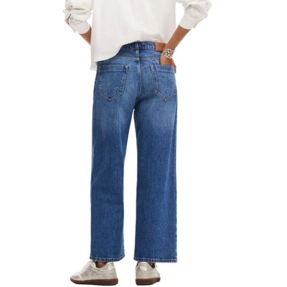 Desigual Women's Wide Leg Jeans US (12) High Waist Crop Med Rinse Preppy Boho - Picture 2 of 13